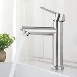 Miscelatore lavabo - Acciaio inox - Risparmio idrico, senza gocciolamento - Spazzolato - Monocomando