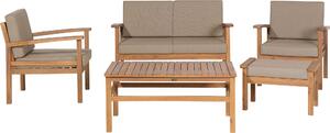 BELIANI Set di divani da giardino grigio cuscini marrone chiaro in legno di acacia 4 posti con tavolo set da esterno