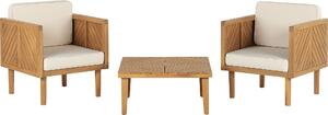 BELIANI Set bistrot da giardino in legno di acacia chiaro crema cuscini bianchi 2 poltrone tavolino design moderno giardino terrazza