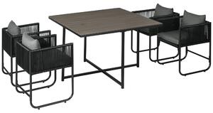 Set da giardino Outsunny in polyrattan, 5 pezzi: tavolo da pranzo con 4 sedie, grigio