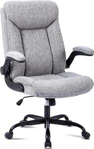 Sedia per computer, sedia da scrivania, sedia da lavoro girevole con bracciolo ribaltabile, regolabile in altezza, comoda per l'ufficio, la casa, il gioco (tessuto grigio)