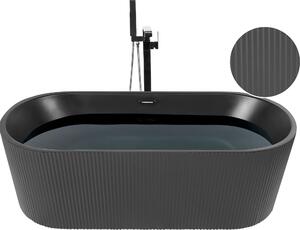 BELIANI Vasca da bagno ovale freestanding in acrilico nero opaco 170 x 80 cm finitura scanalata bagno in stile moderno