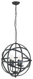 Lampadario Industrial-Nordico Orbita Acciaio Nero 4 Luci E14