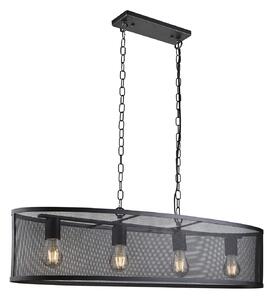 Lampadario Industrial-Nordico Rete Acciaio Nero 4 Luci E27