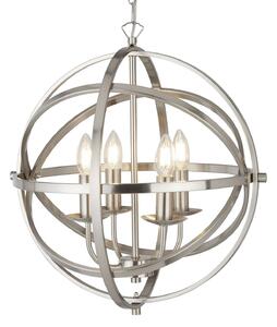 Lampadario Industrial-Nordico Orbita Acciaio Argento 4 Luci E14