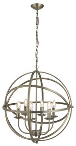 Lampadario Industrial-Nordico Orbita Acciaio Ottone 6 Luci E14