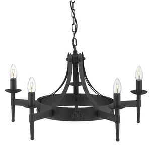 Lampadario Industrial-Nordico Cartwheel Ii Ferro Nero 5 Luci E14