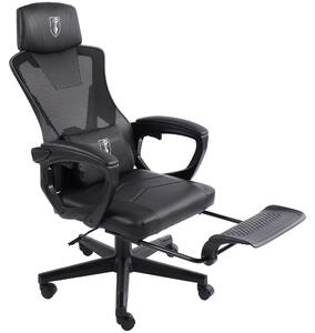 Sedia da gaming dal design moderno in stile racing con poggiapiedi ribaltabile - Sedia da gaming con braccioli regolabili - Sedia da scrivania ergonomica da gaming con cuscino di sostegno aggiuntivo, Colore: Nero