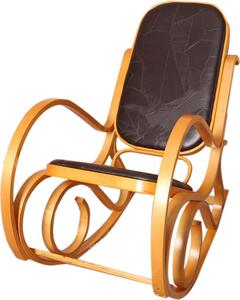 Poltrona a dondolo Gallarate, poltrona a dondolo da salotto, legno massello ~ effetto rovere, pelle patchwork marrone