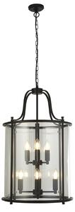 Lampadario Industrial Lantern Acciaio Nero Vetro Trasparente 8 Luci E14