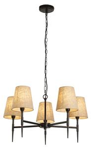 Lampadario Industrial-Nordico Gotico Acciaio Nero Tessuto 5 Luci E14