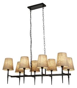 Lampadario Industrial-Nordico Gotico Acciaio Nero Tessuto 8 Luci E14