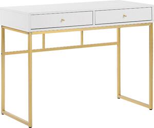 BELIANI Tavolo in MDF bianco/oro Struttura in metallo 2 cassetti Rettangolare Soggiorno Camera da letto Design moderno Stile glamour