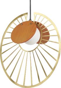 BELIANI Luce a sospensione in legno dorato ferro mdf Luce a sospensione paralume in vetro forma rotonda illuminazione moderna