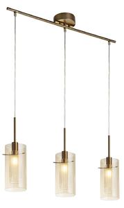 Lampadario Contemporaneo Duetto 3 Acciaio Ottone Vetro 3 Luci E14