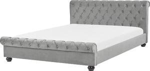 BELIANI Letto imbottito in velluto grigio chiaro 180 x 200 cm gambe in legno nero testata trapuntata camera da letto stile glamour