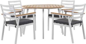 BELIANI Set da pranzo per esterni in alluminio bianco, 4 posti, tavolo rotondo, griglia da 105 cm sedie con sedili