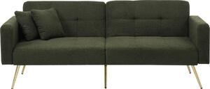 Divano letto con funzione letto, dimensioni 175x64x72 cm, due posti, colore verde, schienale regolabile con 3 posizioni, completo di cuscini, ideale per soggiorno e camere per gli ospiti