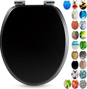 Sedile WC Sanfino® Premium "All Black": sedile WC di alta qualità in legno con chiusura ammortizzata, numerosi motivi colorati, facile da montare
