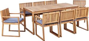 Set da giardino BELIANI da 8 posti, marrone chiaro, in legno di acacia , con tavolo e 8 sedie e cuscini blu, stile rustico-moderno, per terrazza e giardino
