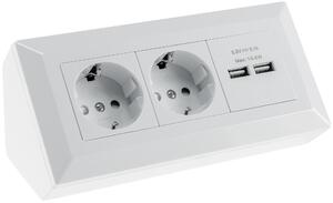 Presa di corrente angolare a blocco, a 2 ganci, USB-A, 3,1A, bianco