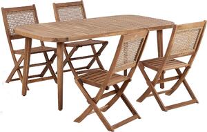 BELIANI Set da pranzo in legno da giardino Tavolo da pranzo marrone chiaro in legno di acacia 4 sedie pieghevoli stile rustico