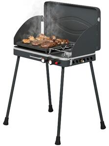 Barbecue a gas portatile Outsunny a 2 fuochi da 7 kW, barbecue da tavolo 2 in 1 con funzione di cottura arrosto