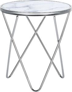 Tavolino BELIANI in argento bianco, vetro di sicurezza, gambe in metallo 50 x 55 cm, tavolino, marmo lucido, aspetto moderno