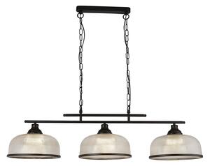 Lampadario Rustico-Country Highworth Acciaio Bianco Vetro Nero 3 Luci E27