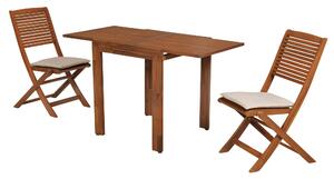 Set di mobili da giardino Merxx Bali 5 pezzi, 2 sedie pieghevoli, 2 cuscini, 1 tavolo allungabile da balcone 65 (130) x 70 cm - Acacia