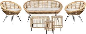 BELIANI Divano a quattro posti con tavolini in rattan naturale beige chiaro divano in cotone interno esterno stile boho