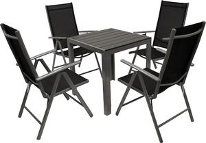 Set da giardino DEGAMO SORANO, 5 pezzi, in alluminio e finto legno, tavolo 70x70 cm