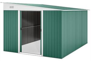 Outsunny, capanno per attrezzi in acciaio da 8,9 m², con tetto a falda, porta scorrevole, colore verde