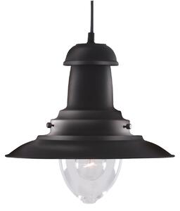 Sospensione Rustico-Country Fisher Man Acciaio Nero Vetro 1 Luce E27