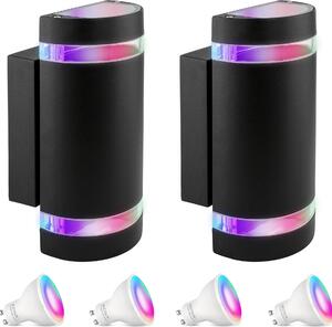 SSC-LUXon 2 pezzi lampada da esterno ZORA Up & Down IP44 nero rotondo - con applique LED SMART GU10 RGB - luce esterna per terrazza e ingresso di casa