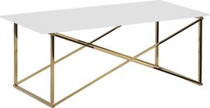 BELIANI Tavolino rettangolare Piano bianco Gambe dorate Piano in vetro temperato Base in acciaio inox 100 x 50 cm Glam Minimalista
