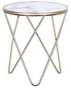 Tavolino BELIANI in oro bianco, vetro di sicurezza, gambe in metallo 50 x 55 cm, tavolino, marmo lucido, aspetto moderno