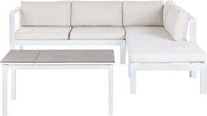Set di divani da giardino a 5 posti BELIANI struttura in metallo bianco crema cuscini bianchi tavolino sollevabile set da esterno moderno scandinavo