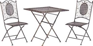 BELIANI Set bistrot da giardino pieghevole in acciaio inox nero, 2 sedie, tavolo, resistente ai raggi UV per esterni, stile francese romantico e retrò