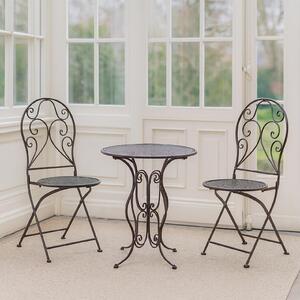 Set da bistrot in metallo composto da 3 pezzi, riccamente decorato Tavolo pieghevole Ø 60 cm e 2 sedie pieghevoli
