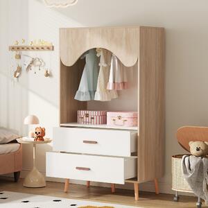 Armadio angolare Flieks Armadio con 2 cassetti, armadio con barra e vano a giorno, armadio per bambini 80x46x141,5 cm, finitura naturale