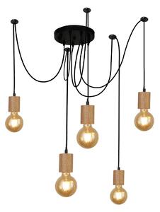 Lampadario Industrial-Nordico Spinoso Acciaio Nero Marrone 5 Luci E27