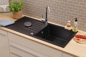 Lavello da cucina, lavello da incasso, lavello in granito massiccio 100 x 50, nero, Respekta Almonto