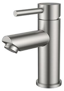 Rubinetto per lavabo bagno - Miscelatore monocomando - Acciaio inox spazzolato - Senza gocciolamento, bocca 45 gradi