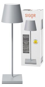 Lampada da tavolo LED ricaricabile, adatta anche per l'esterno, grado di protezione IP54, colore grigio nebbia, con porta USB-C, modello FlexMood