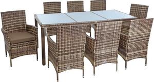 Gruppo di sedute in polyrattan per 8 persone Set da giardino in rattan beige-marrone