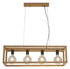 Lampadario Industrial-Nordico Square Legno Marrone Nero 4 Luci E27