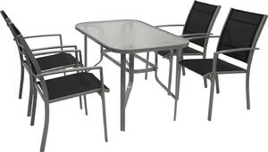 Set da giardino DEGAMO, set da giardino PINO, 5 pezzi, metallo argento + tessuto sintetico nero