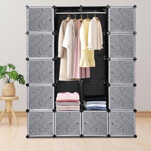 Hengda armadio sistema di scaffalatura fai da te 20 scatole con porta e 2 binari per vestiti Sistema di scaffalatura plug-in nero Armadi H.180cm con stampa