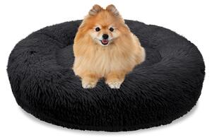 BLUZELLE, cuccia ortopedica per cani, adatta a cani di piccola taglia e gatti, 60 cm. Cuscino a forma di ciambella, lavabile, in memory foam, rivestita in peluche, colore nero